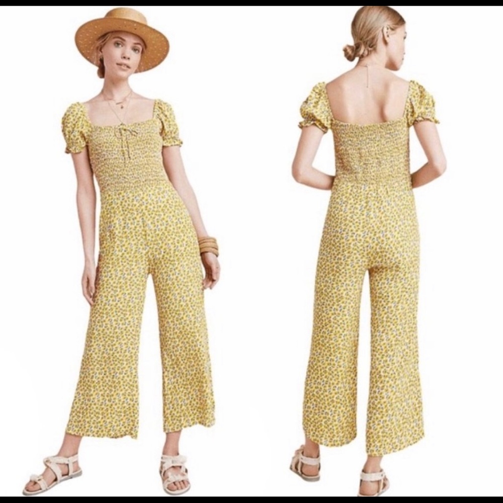Faithfull The Brand Anthropologie Laszlo Floral Smocked Jumpsuit Size 4